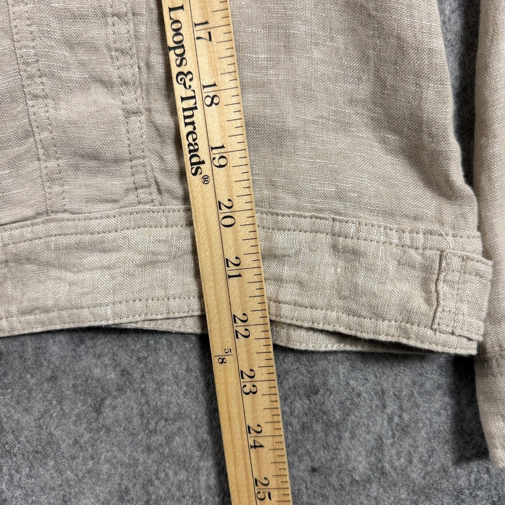 Jones & Co Jones New York Womens Trucker Jacket Medium 100% Linen Beige Oatmeal - Picture 3 of 13